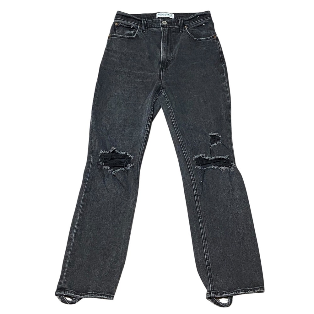 Abercrombie & Fitch Ankle Straight Ultra High Rise Distressed Black Wash Jean 26